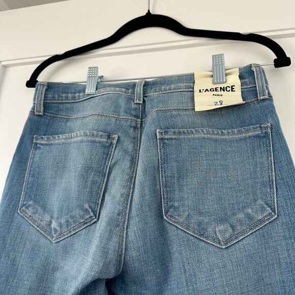 L'Agence Sada Cropped Jeans High Rise Slim Fit Raw Hem Whiskering Sz 28 Tuscany - Picture 10 of 10